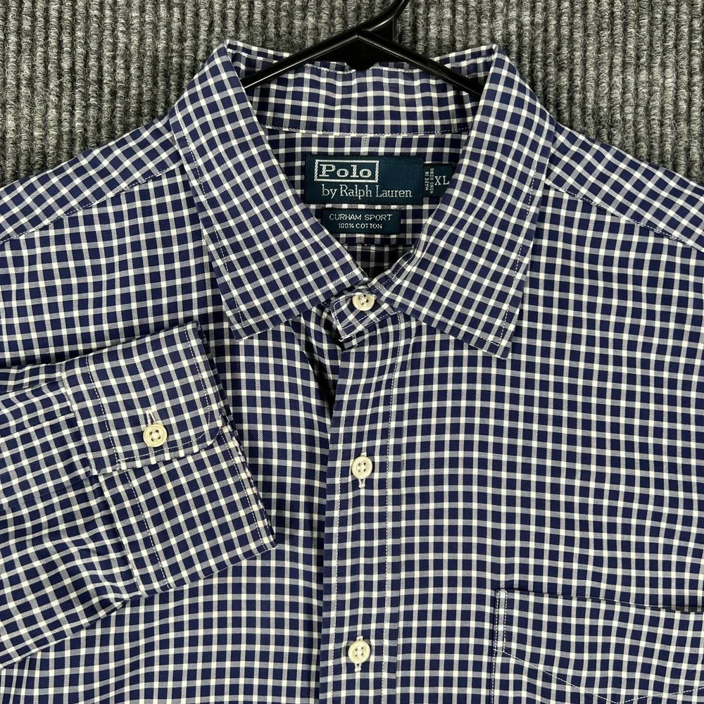 Polo Ralph Lauren Shirt Mens XL Blue Check Long Sleeve Button Up Curham Sport